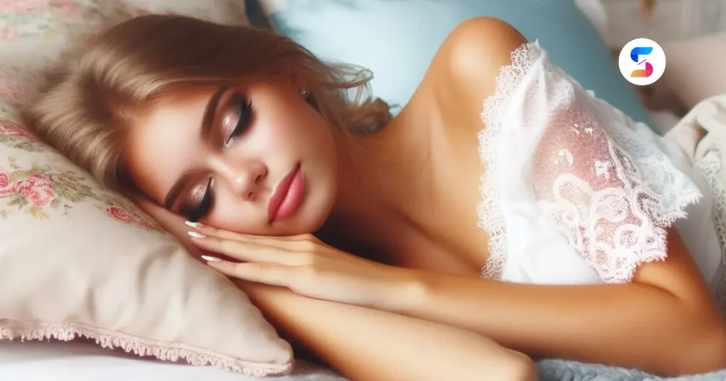 a beautiful girl sleeping with makeup on her face