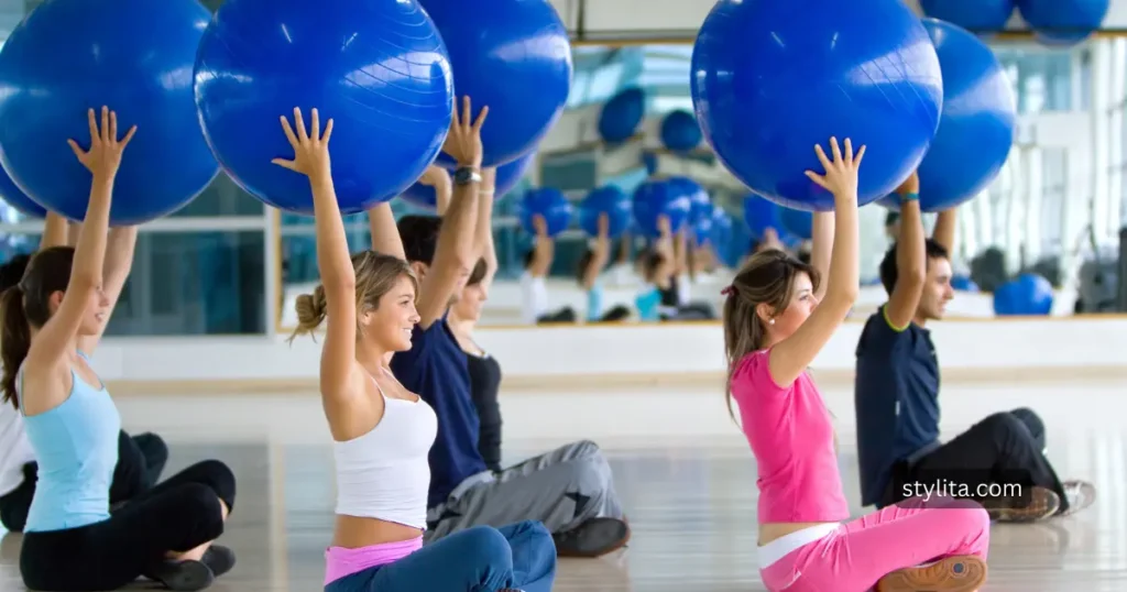 young girls doing pilates exercise