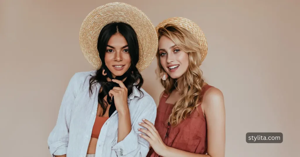 Two stylish girls wearing Boater Hats