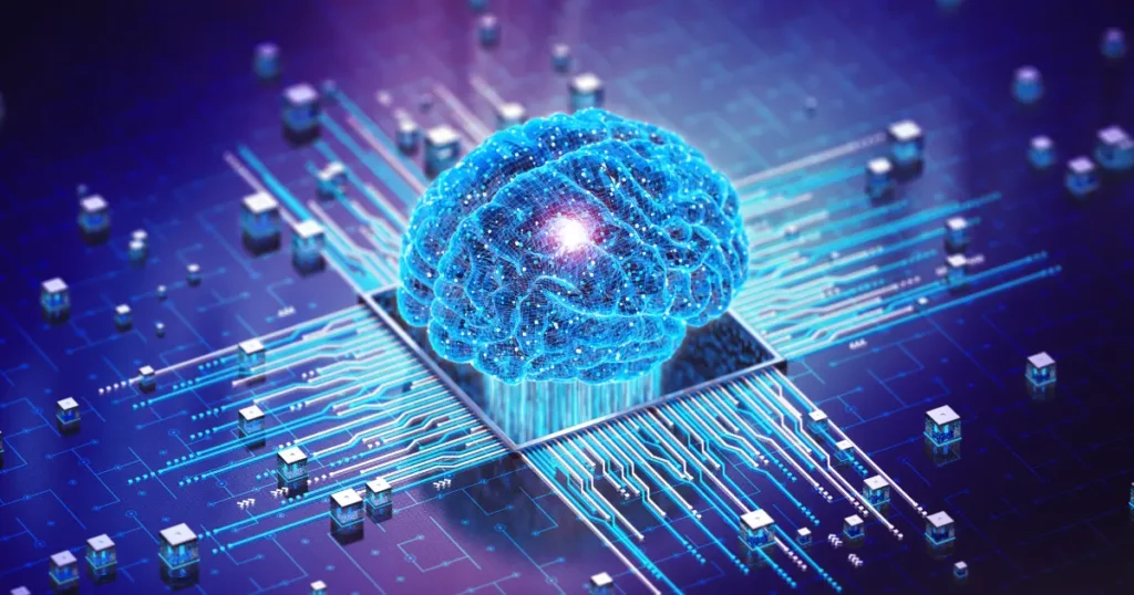 a digital brain made on a computer chip showing its high efficiency