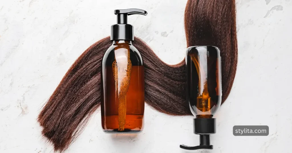 two bottles with alternate of shampoo placed side by side on hair