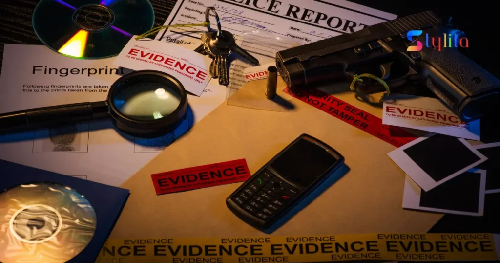 mobile, evidence file, pistol and all such stuff placed on table for murder investigation