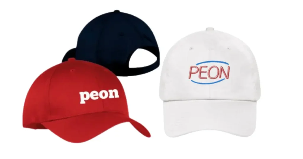 three peon hats in red, black and white colors