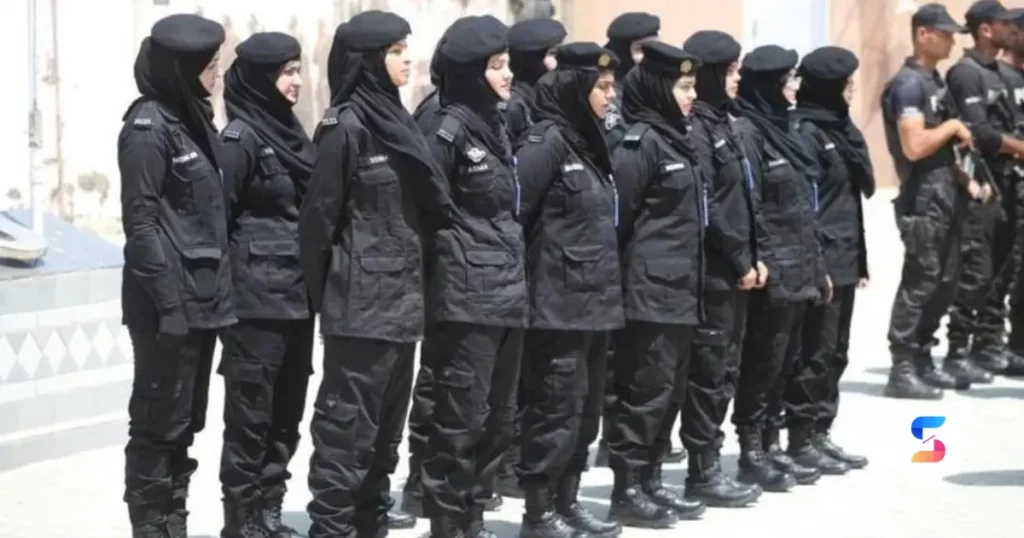 police girls standing in two rows