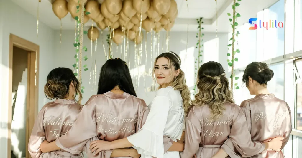 bride having fun and beauty care with her friends